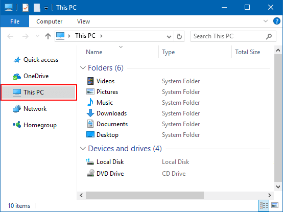 Atur File Explorer untuk membuka PC ini alih 
