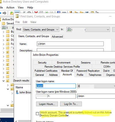 ปลดล็อคบัญชีผู้ใช้ Active Directory