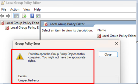 ล้มเหลวในการเปิดวัตถุนโยบายกลุ่มบนคอมพิวเตอร์